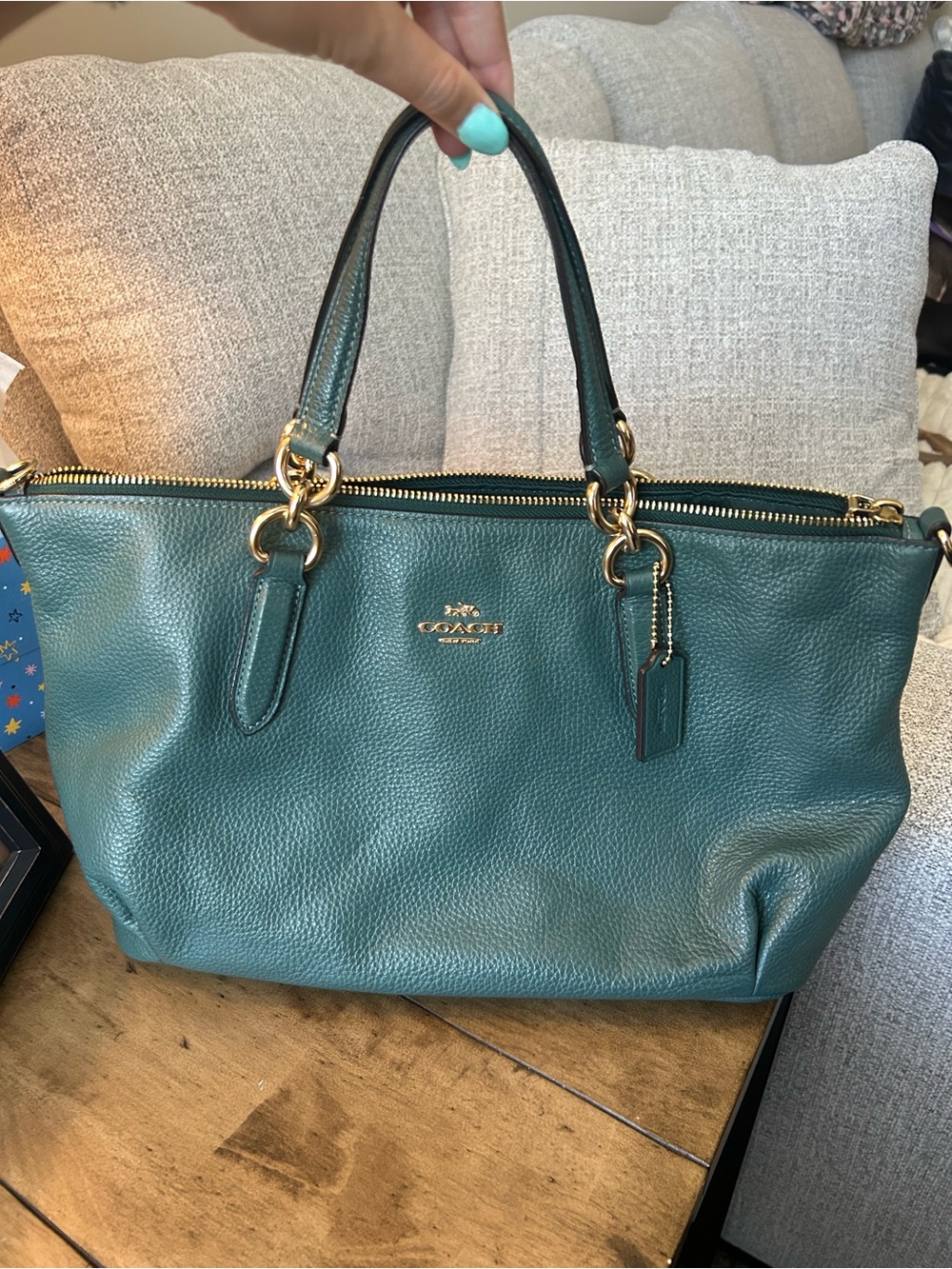 Coach Ally Satchel/Crossbody Teal Pebbled Leather with Gold Hardware